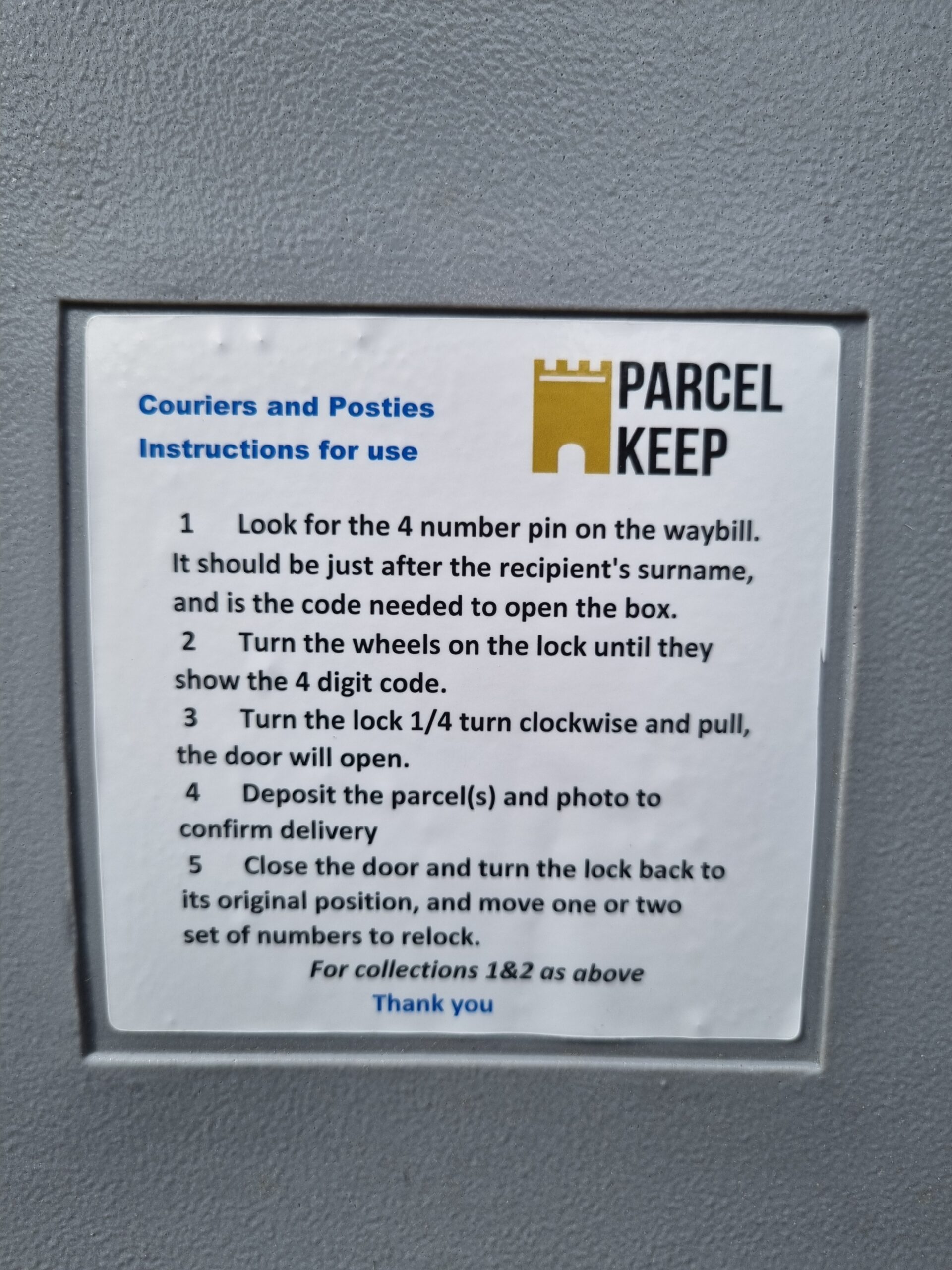 Courier Instructions Front Label